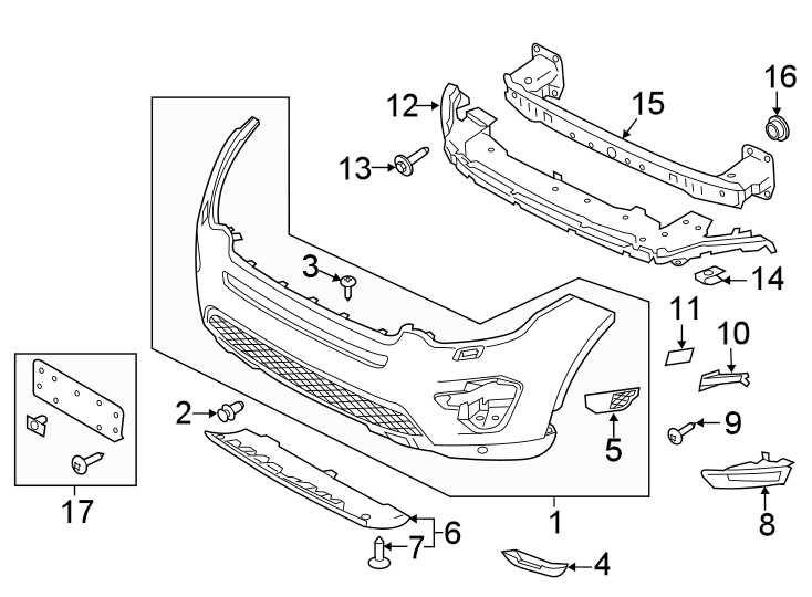 Diagram FRONT BUMPER. BUMPER & COMPONENTS. for your 2019 Land Rover Discovery Sport   