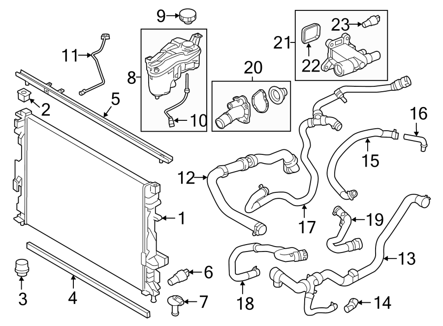 Diagram RADIATOR & COMPONENTS. for your 2017 Land Rover Discovery Sport   