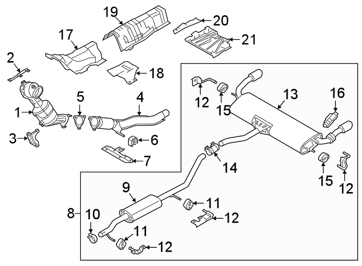 Diagram EXHAUST SYSTEM. EXHAUST COMPONENTS. for your Land Rover