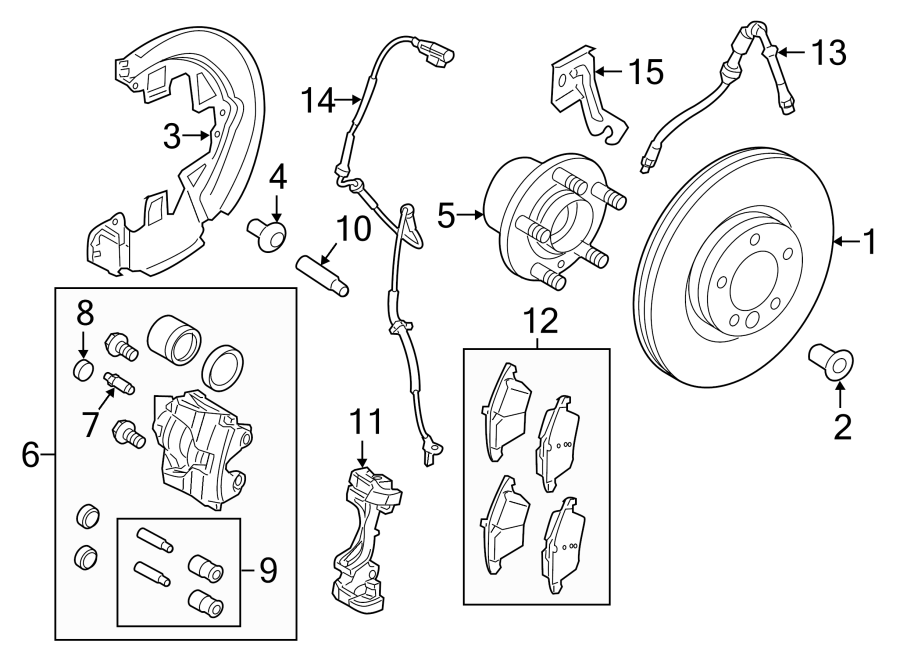 Diagram FRONT SUSPENSION. BRAKE COMPONENTS. for your 2022 Land Rover Range Rover Evoque  R-Dynamic SE Sport Utility 