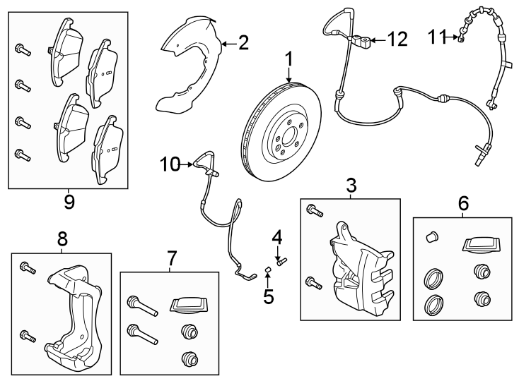 Diagram Front suspension. Brake components. for your Land Rover