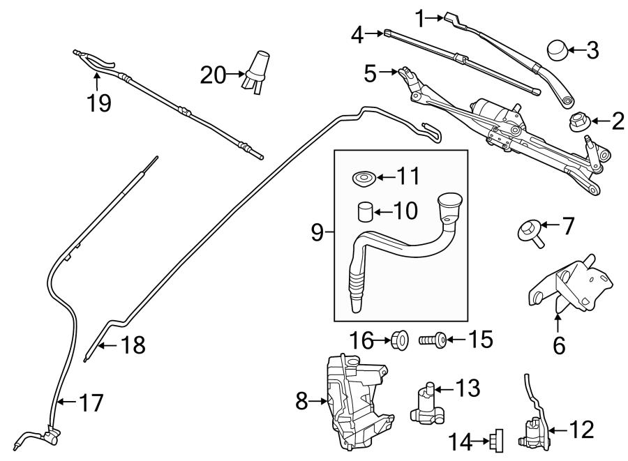 Diagram WINDSHIELD. WIPER & WASHER COMPONENTS. for your 2018 Land Rover Discovery Sport   