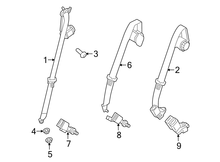 Diagram RESTRAINT SYSTEMS. SECOND ROW SEAT BELTS. for your Land Rover