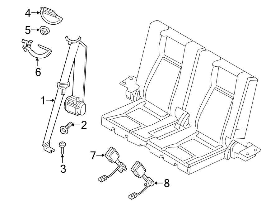 Diagram RESTRAINT SYSTEMS. THIRD ROW SEAT BELTS. for your Land Rover