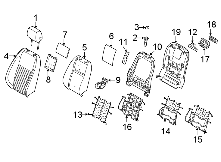 Diagram Seats & tracks. Front seat components. for your 2020 Land Rover Defender 110 3.0L 6 cylinder MILD HYBRID EV-GAS (MHEV) A/T X Sport Utility 