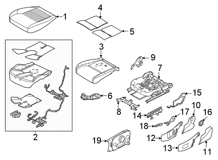 Diagram Seats & tracks. Front seat components. for your 2018 Land Rover Range Rover Velar 3.0L V6 A/T S Sport Utility 