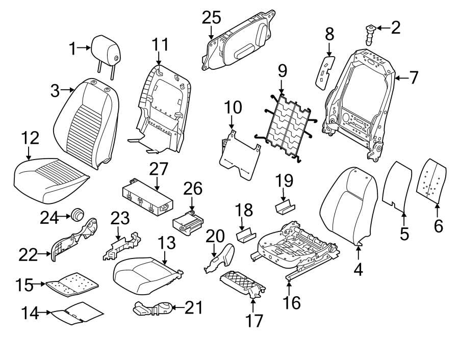 Diagram SEATS & TRACKS. DRIVER SEAT COMPONENTS. for your 2020 Land Rover Defender 110 3.0L 6 cylinder MILD HYBRID EV-GAS (MHEV) A/T X Sport Utility 