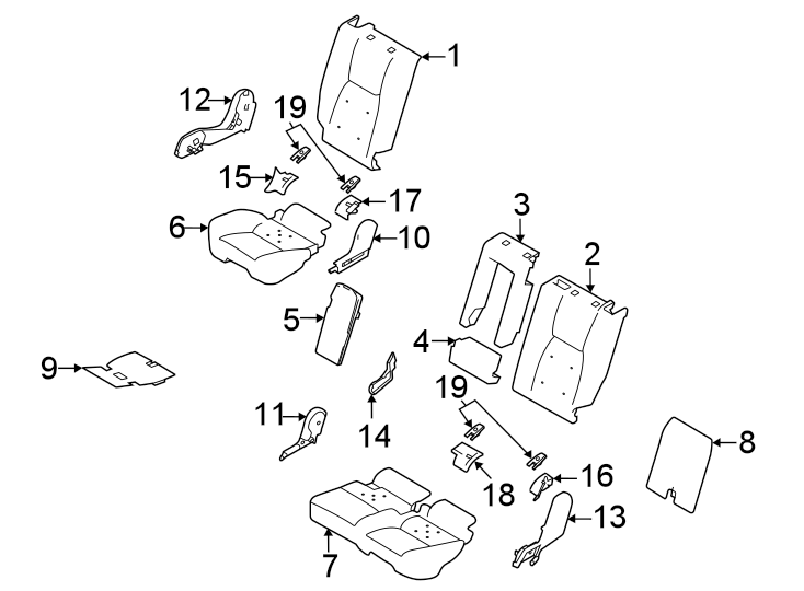 Diagram Seats & tracks. Second row seats. for your 2018 Land Rover Range Rover Velar 3.0L V6 A/T S Sport Utility 