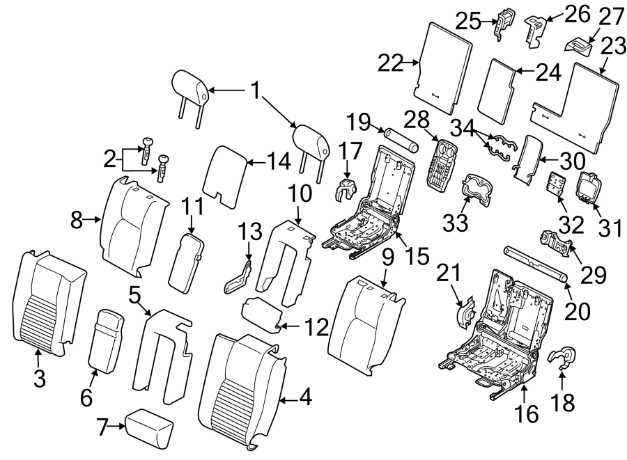 Diagram SEATS & TRACKS. SECOND ROW SEATS. for your 2018 Land Rover Range Rover Velar 3.0L V6 A/T S Sport Utility 