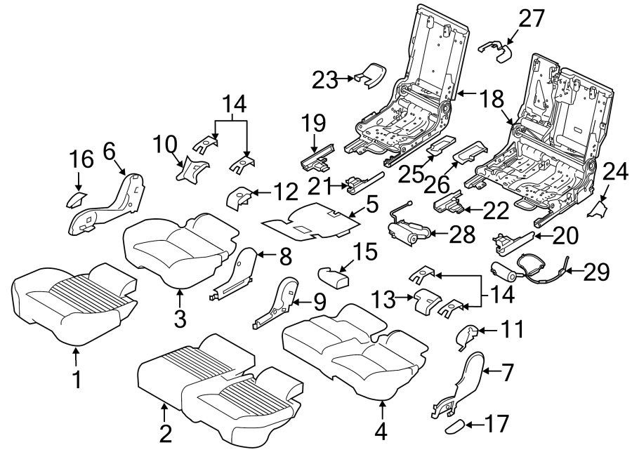 Diagram SEATS & TRACKS. SECOND ROW SEATS. for your 2018 Land Rover Range Rover Velar 3.0L V6 A/T S Sport Utility 