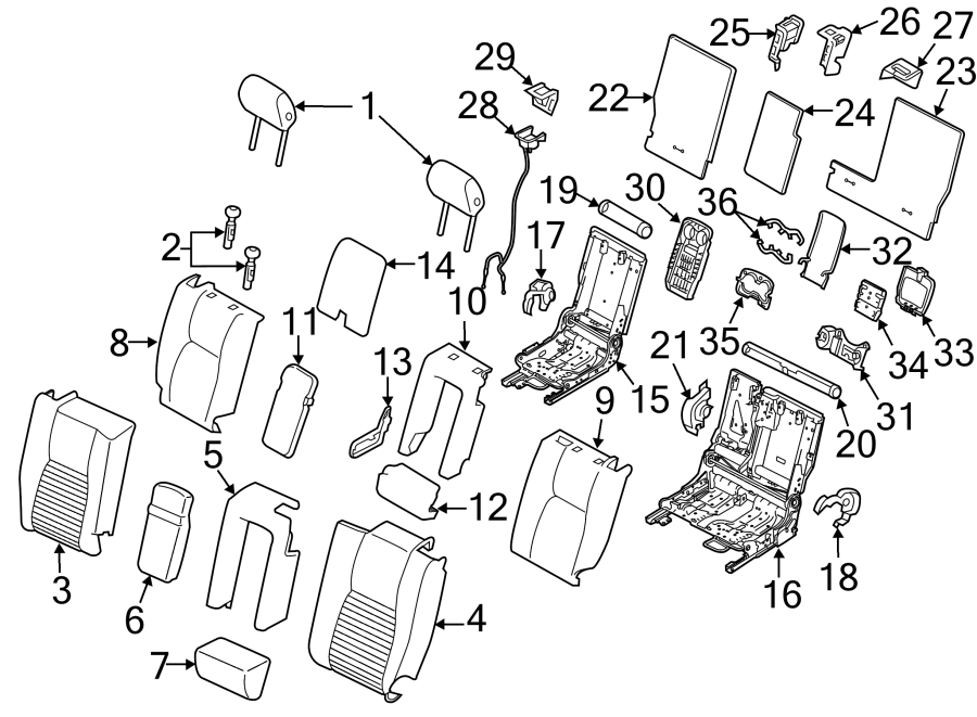 Diagram SEATS & TRACKS. SECOND ROW SEATS. for your 2018 Land Rover Range Rover Velar 3.0L V6 A/T S Sport Utility 