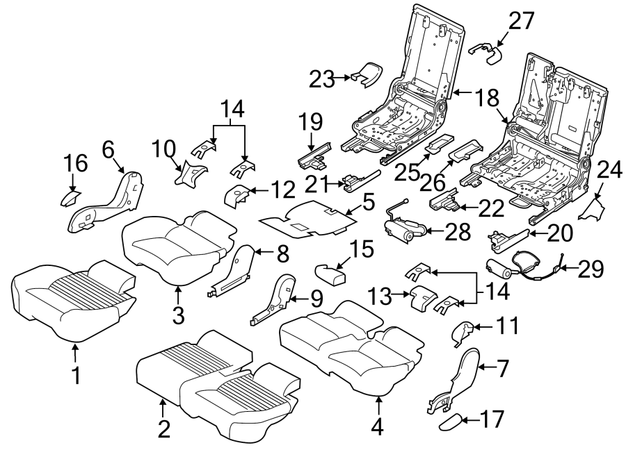 Diagram SEATS & TRACKS. SECOND ROW SEATS. for your 2018 Land Rover Range Rover Velar 3.0L V6 A/T S Sport Utility 