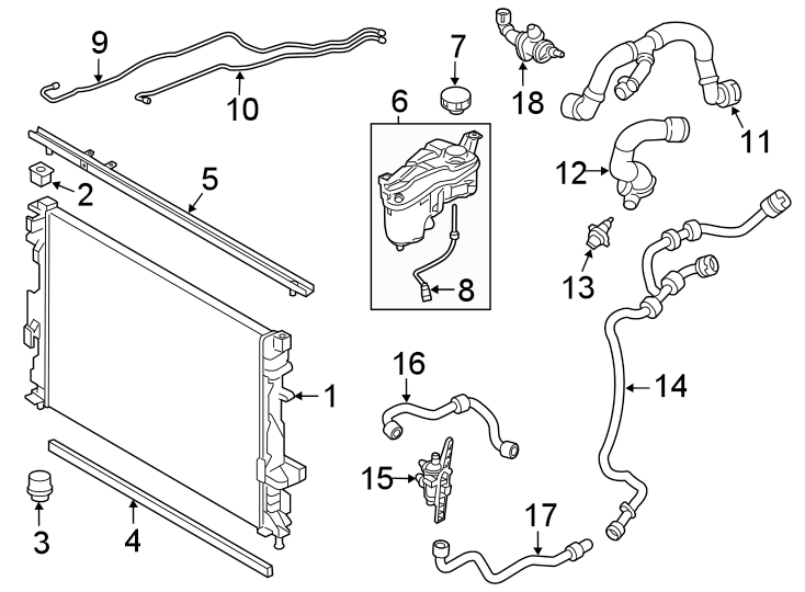 Diagram RADIATOR & COMPONENTS. for your 2018 Land Rover Range Rover Sport   