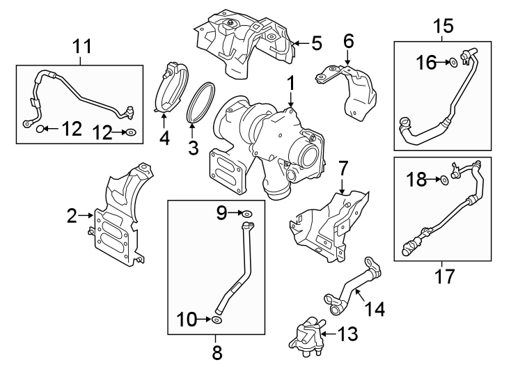 Diagram ENGINE / TRANSAXLE. TURBOCHARGER & COMPONENTS. for your 2022 Land Rover Range Rover Velar   