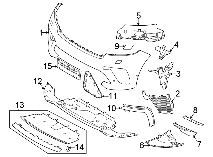 Diagram FRONT BUMPER. BUMPER & COMPONENTS. for your 2022 Land Rover Discovery Sport   