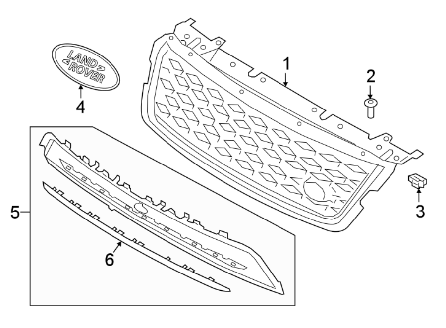 Diagram GRILLE & COMPONENTS. for your 2010 Land Rover Range Rover Sport   