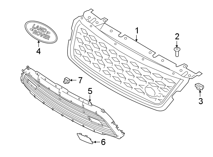 Diagram GRILLE & COMPONENTS. for your Land Rover