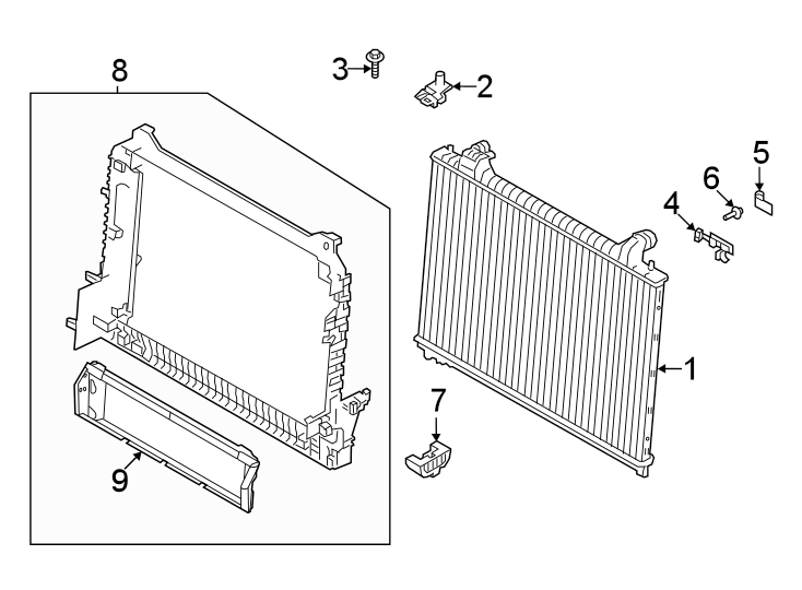 Diagram Radiator & components. for your Land Rover