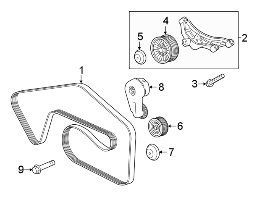 Diagram BELTS & PULLEYS. for your 2021 Land Rover Range Rover Sport 2.0L Ingenium PLUG-IN HYBRID EV-GAS (PHEV) A/T AWD Autobiography Sport Utility 