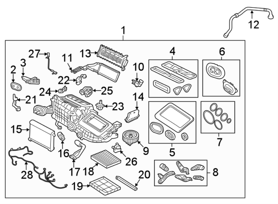 Diagram AIR CONDITIONER & HEATER. EVAPORATOR & HEATER COMPONENTS. for your Land Rover