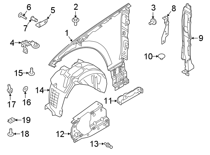 Diagram FENDER & COMPONENTS. for your 2022 Land Rover Range Rover Velar   