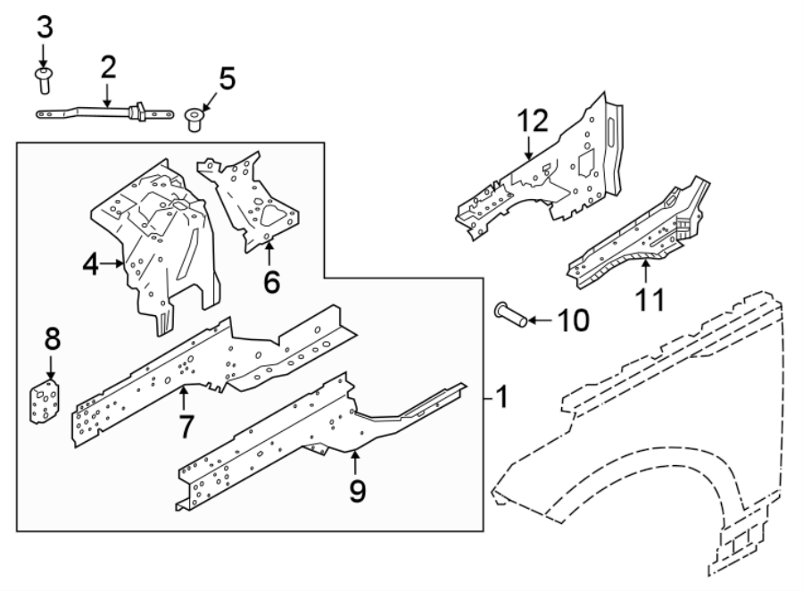 Diagram FENDER. STRUCTURAL COMPONENTS & RAILS. for your 2022 Land Rover Range Rover Velar 3.0L 6 cylinder MILD HYBRID EV-GAS (MHEV) A/T R-Dynamic S Sport Utility 