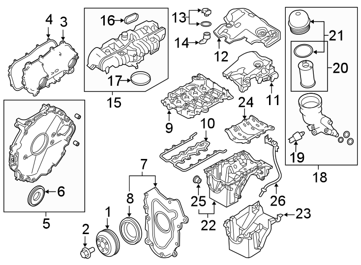 Diagram ENGINE PARTS. for your 2018 Land Rover Range Rover Velar 3.0L V6 A/T R-Dynamic HSE Sport Utility 