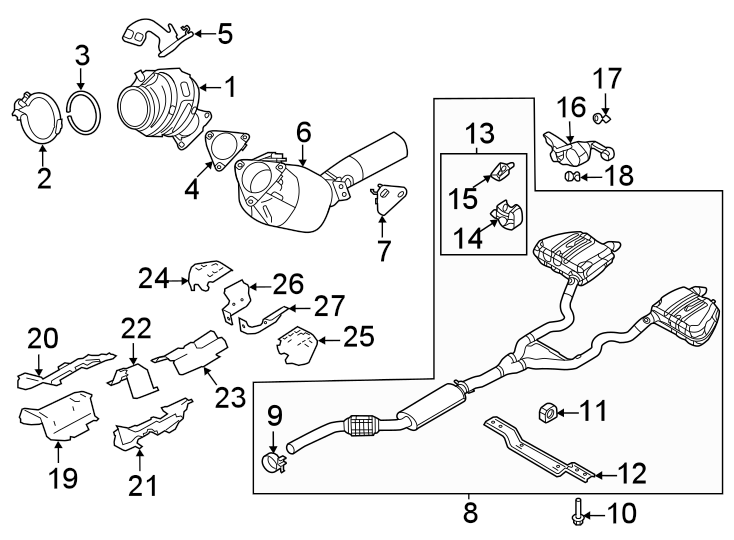 Diagram Exhaust system. Exhaust components. for your Land Rover Range Rover Velar  