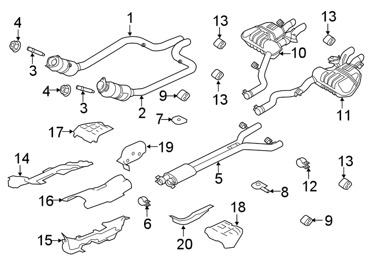 Diagram EXHAUST SYSTEM. EXHAUST COMPONENTS. for your 2020 Land Rover Range Rover Velar  SV Autobiography Dynamic Sport Utility 