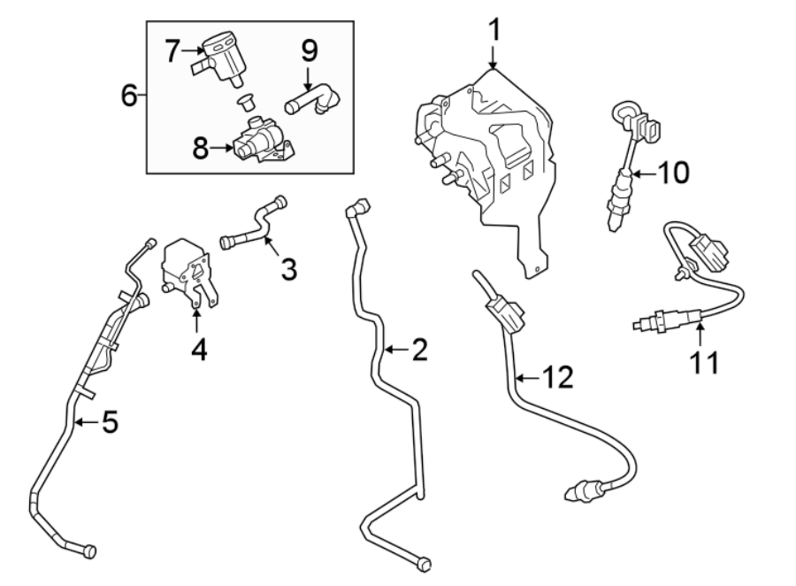 Diagram EMISSION SYSTEM. EMISSION COMPONENTS. for your 2018 Land Rover Range Rover Velar 3.0L V6 A/T SE Sport Utility 