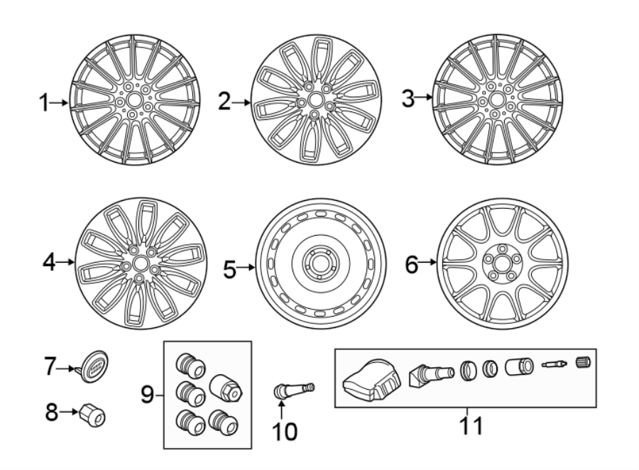 Diagram WHEELS. for your 2017 Land Rover Discovery  First Edition Sport Utility 