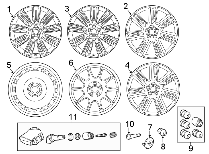 Diagram WHEELS. for your 2023 Land Rover Range Rover 3.0L 6 cylinder PLUG-IN HYBRID EV-GAS (PHEV) A/T SE Sport Utility 