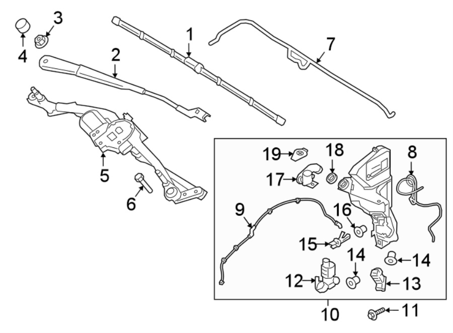 Diagram WINDSHIELD. WIPER & WASHER COMPONENTS. for your Land Rover