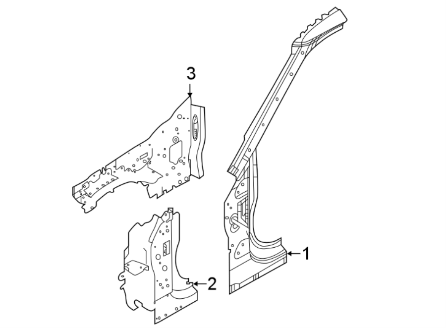 Diagram PILLARS. ROCKER & FLOOR. HINGE PILLAR. for your 2022 Land Rover Range Rover Velar 3.0L 6 cylinder MILD HYBRID EV-GAS (MHEV) A/T R-Dynamic S Sport Utility 