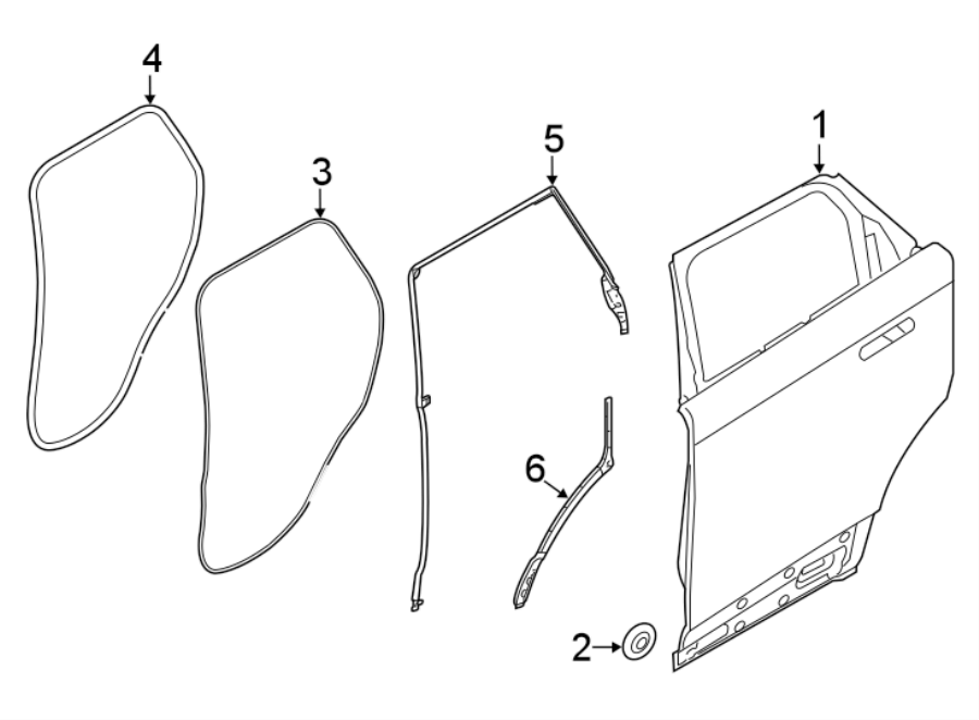 Diagram REAR DOOR. DOOR & COMPONENTS. for your 2018 Land Rover Range Rover Velar 3.0L V6 A/T SE Sport Utility 