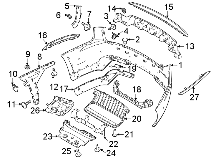 Diagram REAR BUMPER. BUMPER & COMPONENTS. for your 2019 Land Rover Range Rover  HSE P400e Sport Utility 