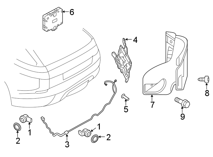 Diagram REAR BUMPER. ELECTRICAL COMPONENTS. for your 2019 Land Rover Range Rover Velar   