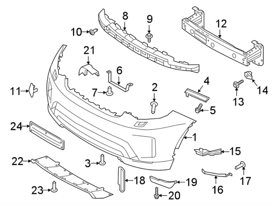 Diagram FRONT BUMPER & GRILLE. BUMPER & COMPONENTS. for your 2023 Land Rover Defender 90 5.0L V8 A/T V8 Carpathian Edition Sport Utility 