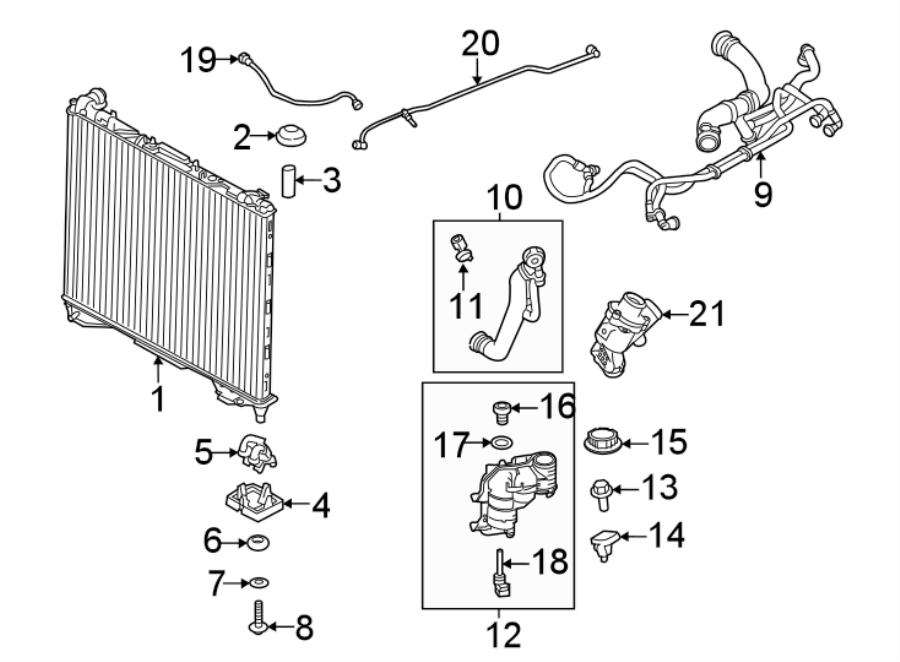 Diagram RADIATOR & COMPONENTS. for your 2019 Land Rover Discovery Sport   