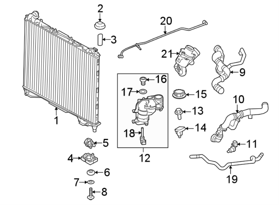 Diagram RADIATOR & COMPONENTS. for your Land Rover