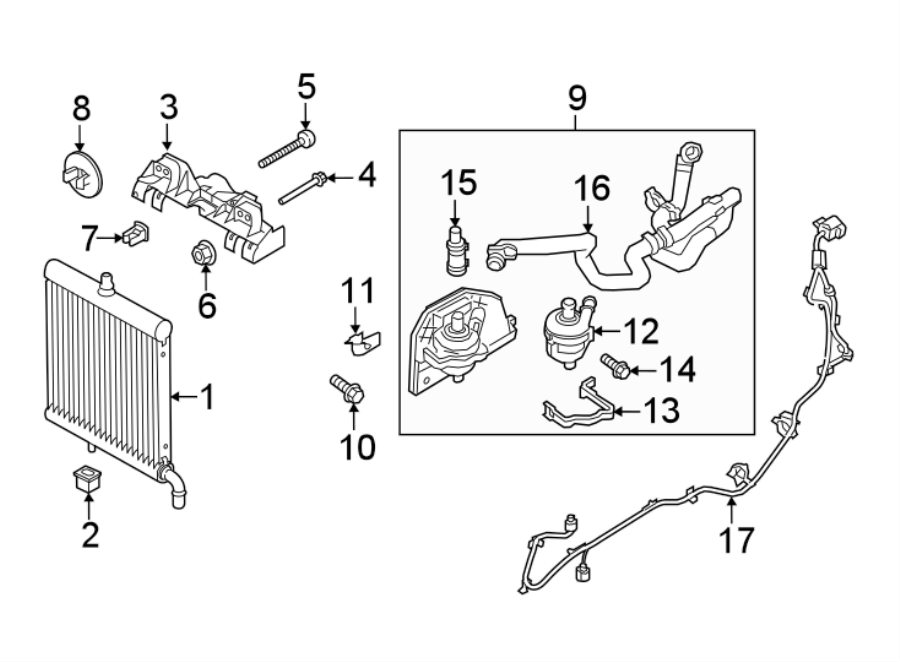 Diagram RADIATOR & COMPONENTS. for your 2020 Land Rover Discovery  HSE Sport Utility 