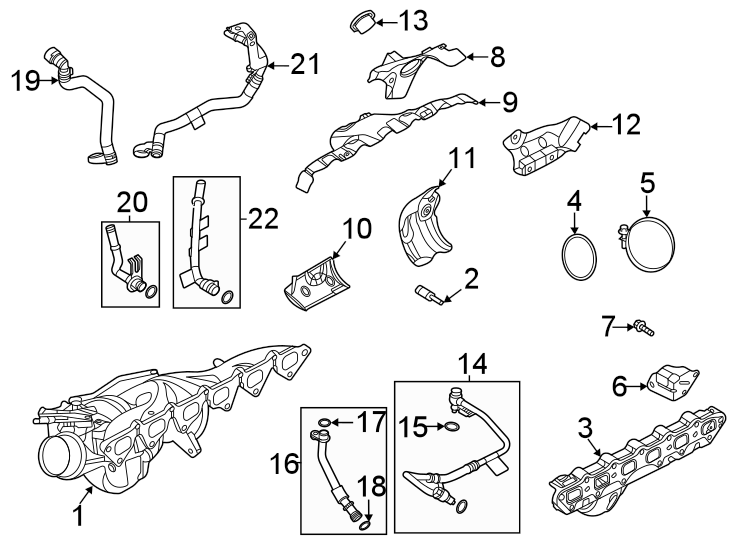 Diagram Turbocharger & components. for your 2022 Land Rover Range Rover Evoque  R-Dynamic S Sport Utility 