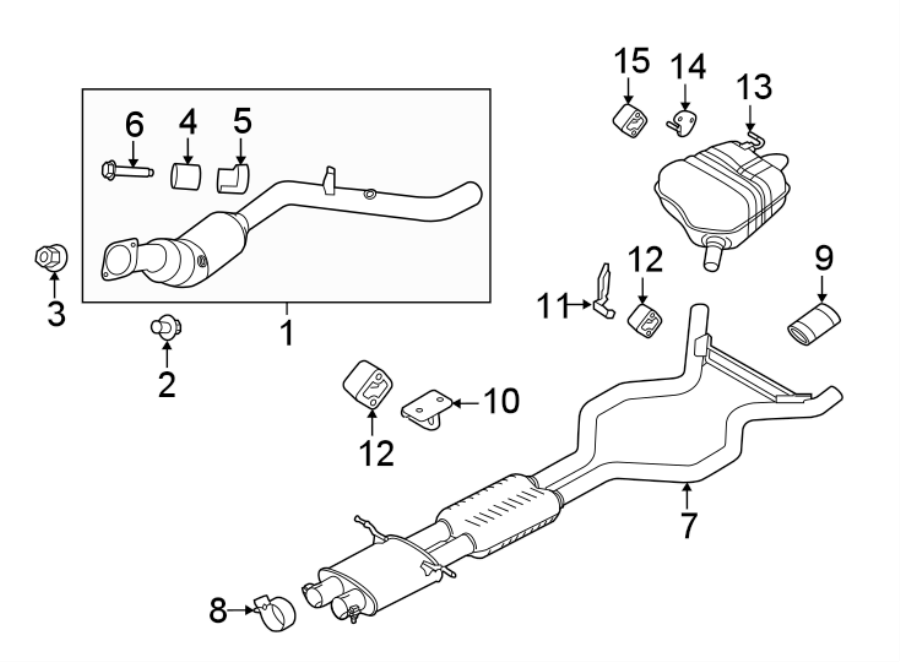 Diagram EXHAUST SYSTEM. EXHAUST COMPONENTS. for your 2020 Land Rover Range Rover Velar  R-Dynamic HSE Sport Utility 