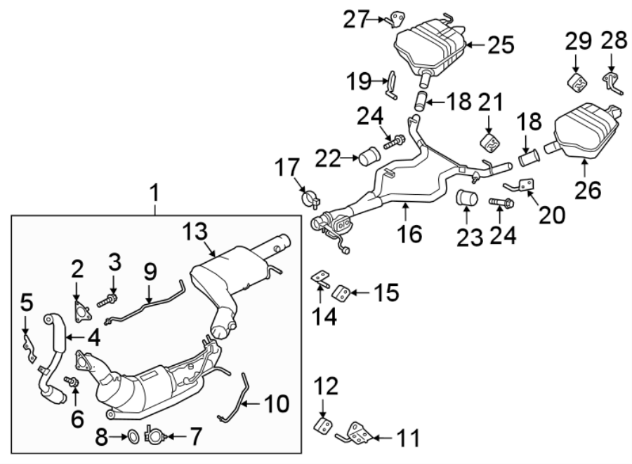 Diagram EXHAUST SYSTEM. EXHAUST COMPONENTS. for your Land Rover Range Rover Velar  