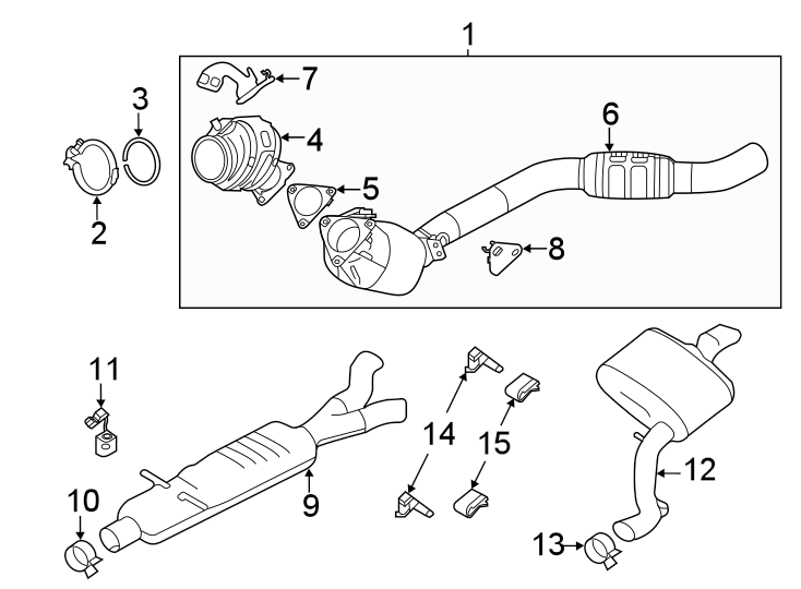 Diagram Exhaust system. Exhaust components. for your 2023 Land Rover Range Rover Evoque   