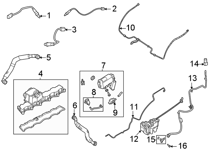 Diagram Emission system. Emission components. for your 2018 Land Rover Range Rover Velar   