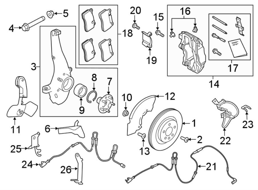 Diagram FRONT SUSPENSION. BRAKE COMPONENTS. for your Land Rover
