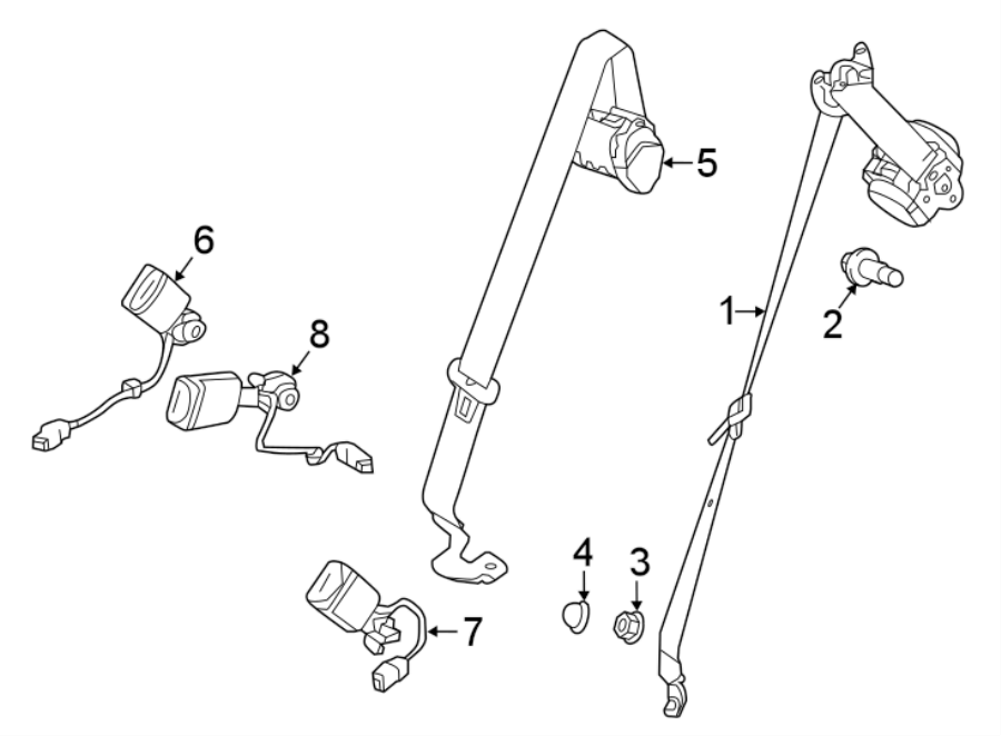 Diagram RESTRAINT SYSTEMS. SECOND ROW SEAT BELTS. for your Land Rover