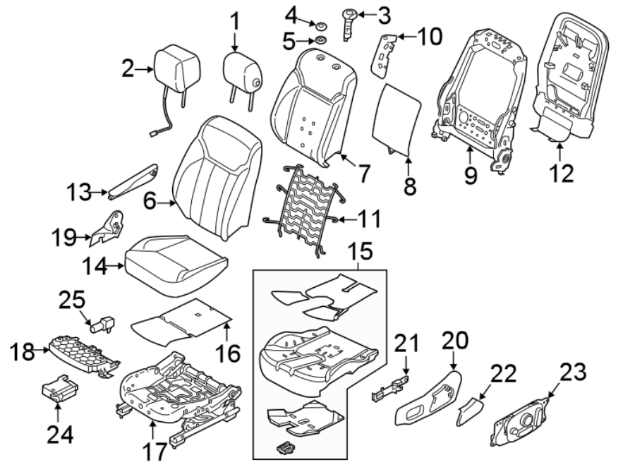 Diagram SEATS & TRACKS. PASSENGER SEAT COMPONENTS. for your 2018 Land Rover Range Rover Velar 3.0L V6 A/T SE Sport Utility 