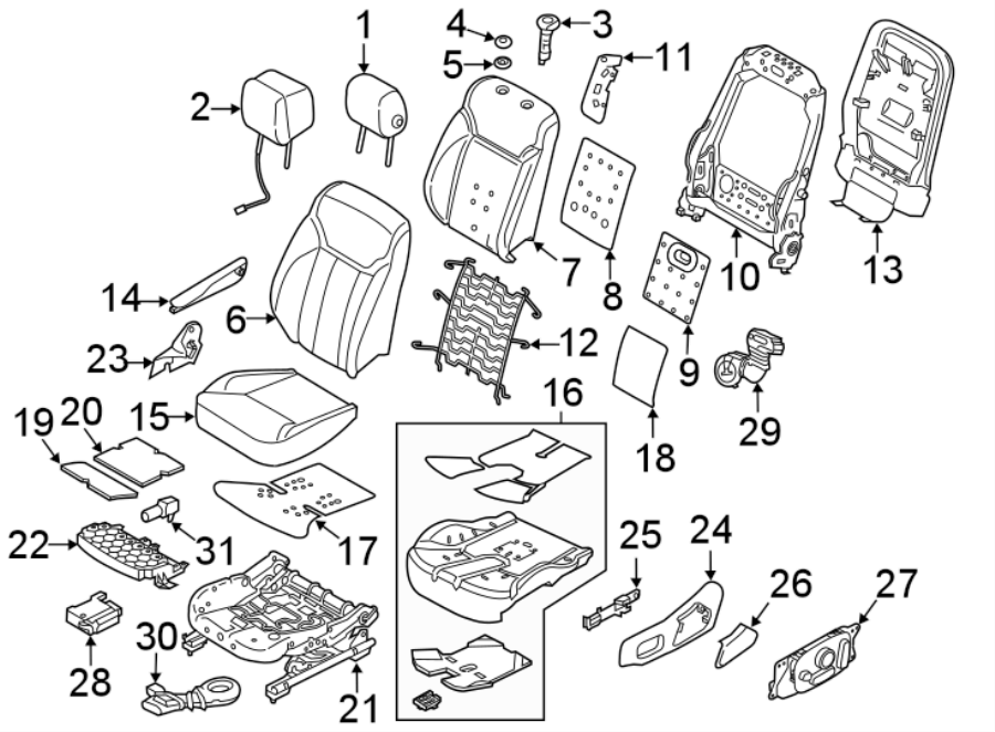 Diagram SEATS & TRACKS. PASSENGER SEAT COMPONENTS. for your Land Rover Discovery  